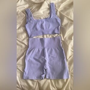 Source Unknown Ribbed Lilac Tank Sports Bra & High-Waist Shorts Set